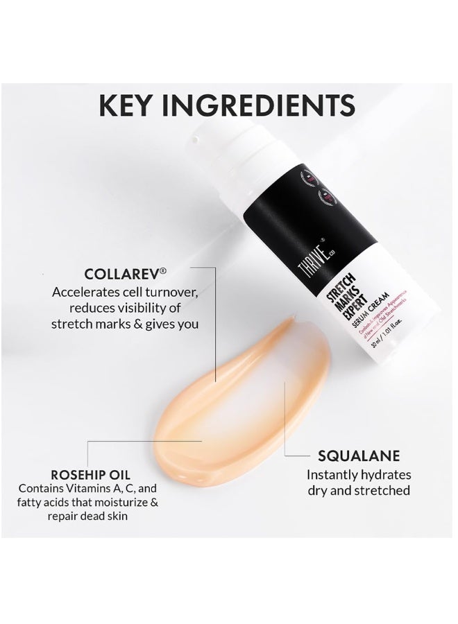 ThriveCo Stretch Marks Expert Serum Cream | Clinically Proven Treatment for New red & Old white Stretch Marks & Scars Removal | Infused with Collarev®, Striover™, Rosehip Oil | Women  | 30ml - Image 3